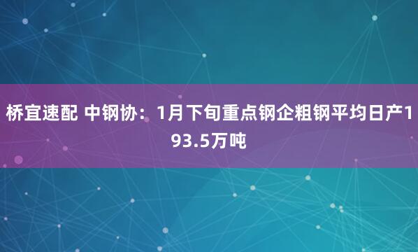 桥宜速配 中钢协：1月下旬重点钢企粗钢平均日产193.5万吨